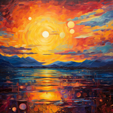 Картина под названием "sunset with mountai…" - Mariia Fedorova, Подлинное произведение искусства, Масло