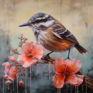 Arte digitale intitolato "bird with pink flow…" da Mariia Fedorova, Opera d'arte originale, Pittura digitale