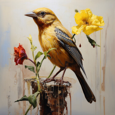 Digital Arts titled "yellow bird" by Mariia Fedorova, Original Artwork, Digital Painting