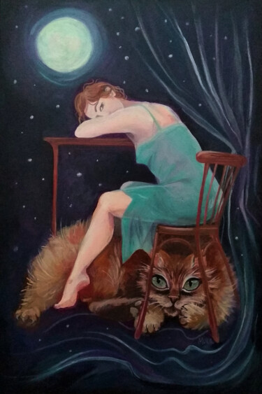Pittura intitolato "Guardian Cat" da Mariia Ganeeva, Opera d'arte originale, Acrilico