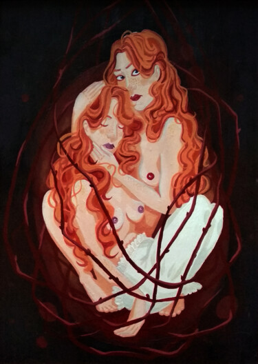 Pittura intitolato "Binded by birth" da Mariia Ganeeva, Opera d'arte originale, Acrilico