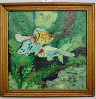 Painting titled "Рыбки" by Mariia Gavriliuk, Original Artwork, Oil Mounted on Wood Stretcher frame