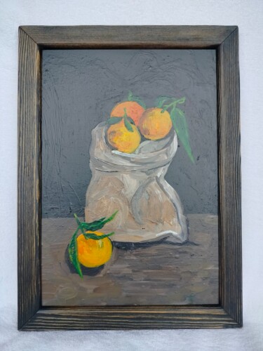 Painting titled "Апельсины" by Mariia Gavriliuk, Original Artwork, Oil Mounted on Wood Stretcher frame