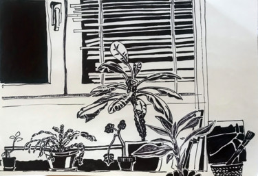 Drawing titled "windowsill" by Mariia Kazanets, Original Artwork, Marker