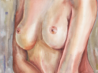 Schilderij getiteld "Female breast nude" door Mariia Kiseleva, Origineel Kunstwerk, Aquarel