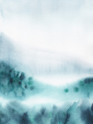 Pintura titulada "Foggy abstract fore…" por Mariia Kiseleva, Obra de arte original, Acuarela