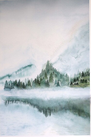 Pintura intitulada "Watercolor Forest" por Mariia Kiseleva, Obras de arte originais, Aquarela