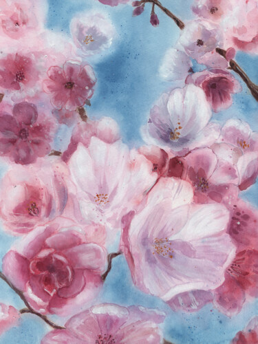 Pittura intitolato "Cherry blossoms" da Mariia Kiseleva, Opera d'arte originale, Acquarello