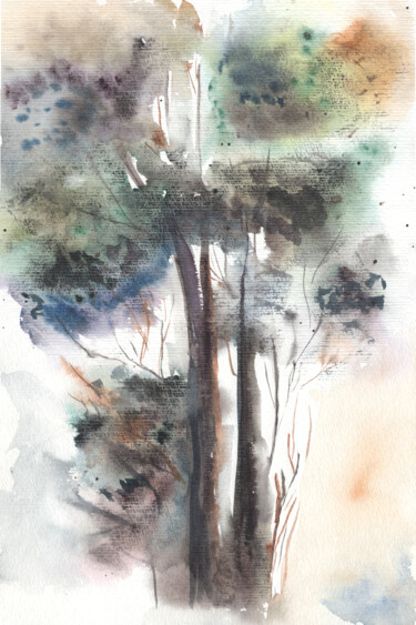 Ζωγραφική με τίτλο "Trees abstraction w…" από Mariia Kiseleva, Αυθεντικά έργα τέχνης, Ακουαρέλα