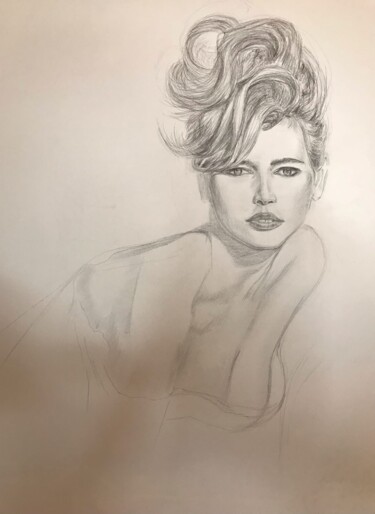 Drawing titled "Claudia Schiffer" by Mariia Kostyria, Original Artwork, Pencil