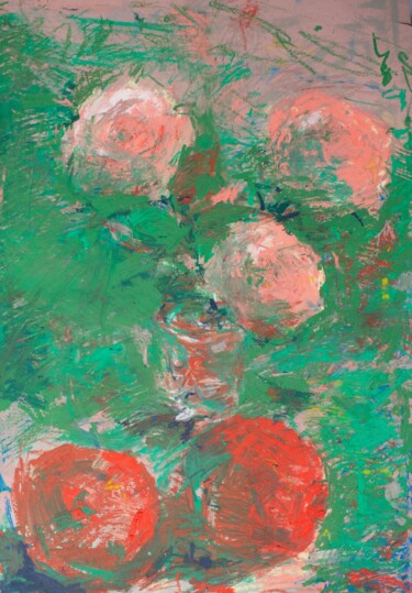 Painting titled "Roses and pomgranat…" by Mariia Kurbatova, Original Artwork, Pastel