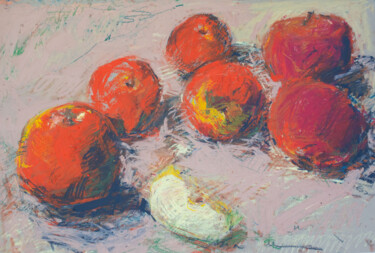 Painting titled "Apples and pomegran…" by Mariia Kurbatova, Original Artwork, Pastel