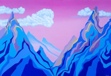Painting titled "Mountainscape and L…" by Mariia Raskin, Original Artwork, Acrylic Mounted on Wood Stretcher frame