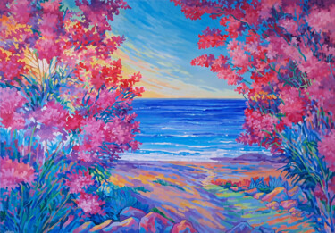 Painting titled "Seascape With Bloss…" by Mariia Raskin, Original Artwork, Acrylic