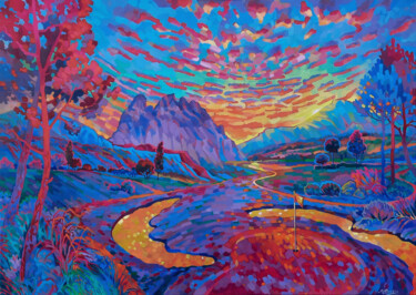 Картина под названием "Magic Sunset On A G…" - Mariia Raskin, Подлинное произведение искусства, Акрил