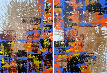 Картина под названием "Houses Among Trees…" - Mariia Raskin, Подлинное произведение искусства, Акрил Установлен на Деревянна…