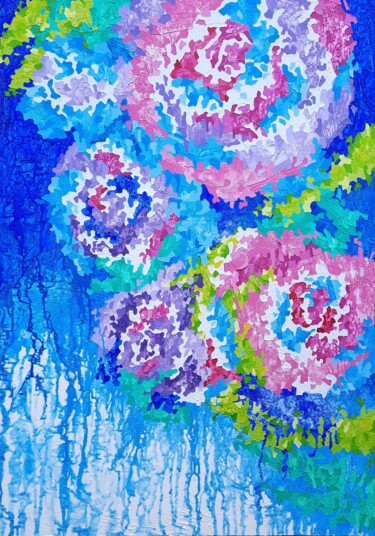 Картина под названием "Roses Of Joy" - Mariia Raskin, Подлинное произведение искусства, Акрил Установлен на Деревянная рама…