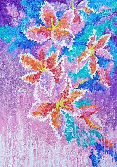 Pintura titulada "Sinrise Lilies" por Mariia Raskin, Obra de arte original, Acrílico Montado en Bastidor de camilla de madera