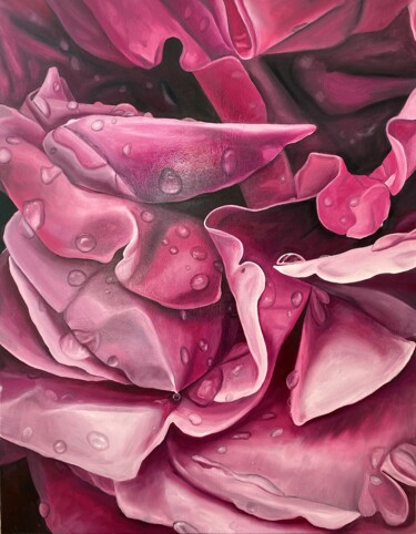 Painting titled "Pink flo" by Mariia Riznyk, Original Artwork, Oil