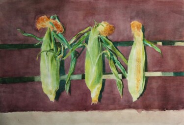 Painting titled "Corn #1" by Mariia Savina, Original Artwork, Watercolor