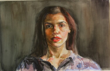 Painting titled "Portrait women" by Mariia Savina, Original Artwork, Watercolor