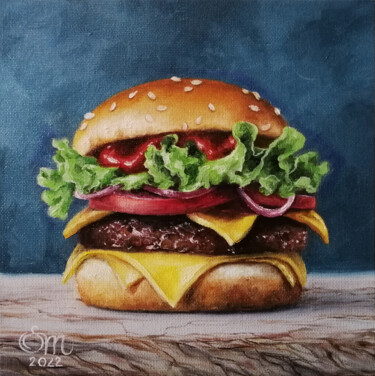 Malerei mit dem Titel "Burger" von Mariia Sukalova, Original-Kunstwerk, Öl