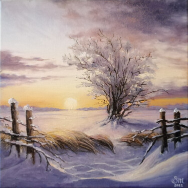 Painting titled "Winter frost" by Mariia Sukalova, Original Artwork, Oil Mounted on Wood Stretcher frame
