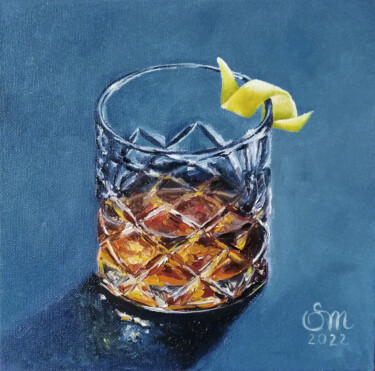 Painting titled "Glass of whiskey" by Mariia Sukalova, Original Artwork, Oil