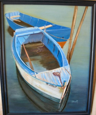 Painting titled "barques-bleues-2010…" by Marija Cheval, Original Artwork, Oil