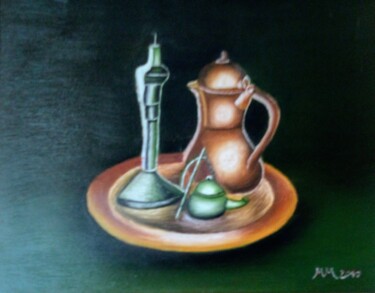 Painting titled "Pitcher and candle…" by Marija Mitrovic, Original Artwork, Oil