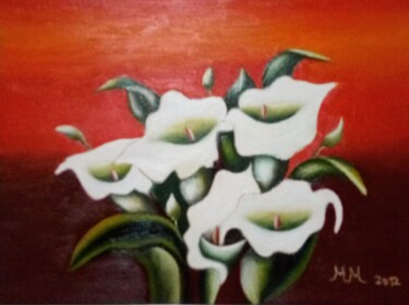 Painting titled "White the flower" by Marija Mitrovic, Original Artwork, Oil
