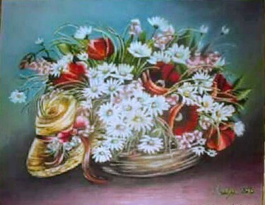 Painting titled "Flower in backet" by Marija Mitrovic, Original Artwork, Oil