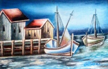 Painting titled "Landscaped the ship…" by Marija Mitrovic, Original Artwork, Oil