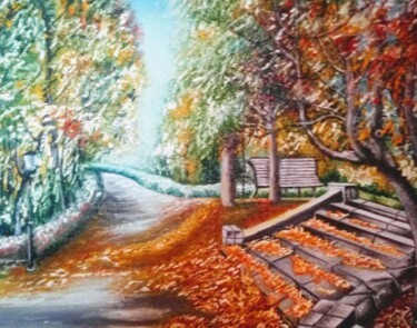 Malerei mit dem Titel "The autumn in park" von Marija Mitrovic, Original-Kunstwerk, Öl