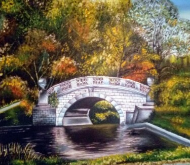 Painting titled "White the bridge" by Marija Mitrovic, Original Artwork, Oil