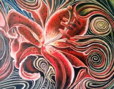Painting titled "Red flower" by Marija Mitrovic, Original Artwork, Oil