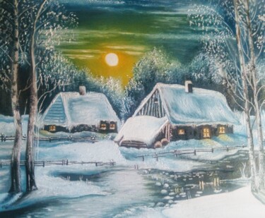 Peinture intitulée "Winter on village" par Marija Mitrovic, Œuvre d'art originale, Huile