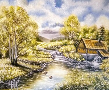 Painting titled "Watermill" by Marija Mitrovic, Original Artwork, Oil