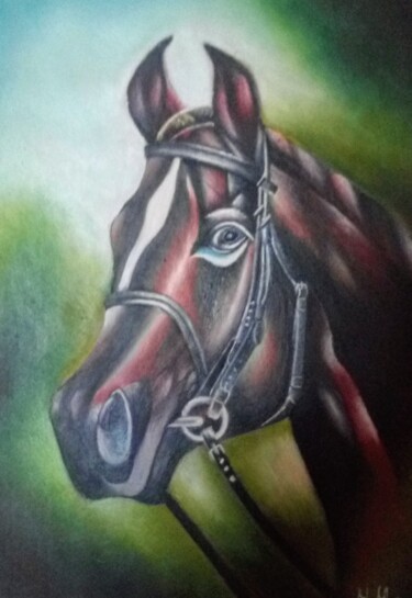 Painting titled "Horse in nature" by Marija Mitrovic, Original Artwork, Oil