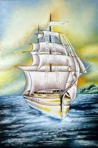 Painting titled "White shipping" by Marija Mitrovic, Original Artwork, Oil