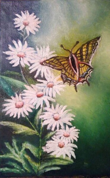 Painting titled "Yellow butterfly on…" by Marija Mitrovic, Original Artwork, Oil