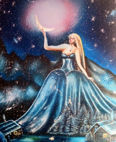 Картина под названием "Snowy princess" - Marija Mitrovic, Подлинное произведение искусства, Масло
