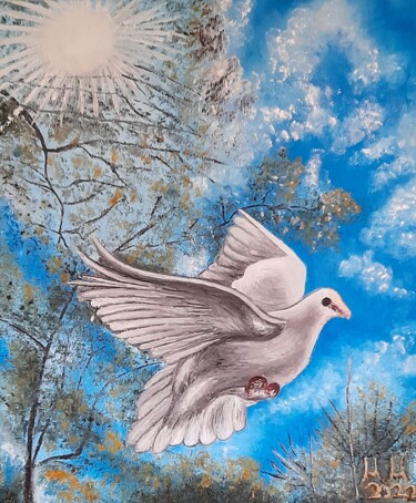 Painting titled "White pigeon" by Marija Mitrovic, Original Artwork, Oil