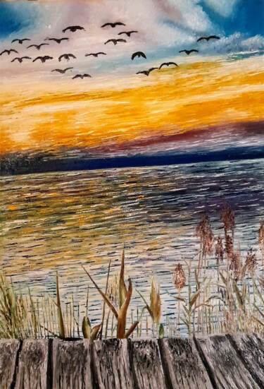 Painting titled "Reed in river" by Marija Mitrovic, Original Artwork, Oil