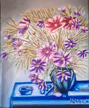 Malerei mit dem Titel "Flower in blue" von Marija Mitrovic, Original-Kunstwerk, Öl