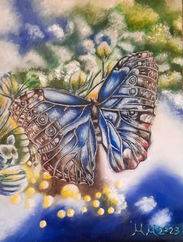 Pintura intitulada "Blue  butterfly" por Marija Mitrovic, Obras de arte originais, Óleo