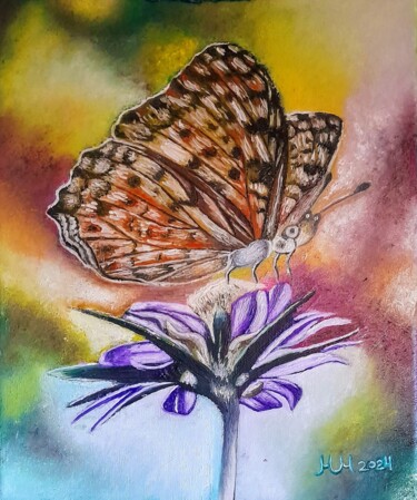 Картина под названием "Cheerful butterfly" - Marija Mitrovic, Подлинное произведение искусства, Масло