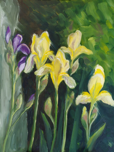 Peinture intitulée "Sunny iris" par Marija Rudnewa, Œuvre d'art originale, Huile