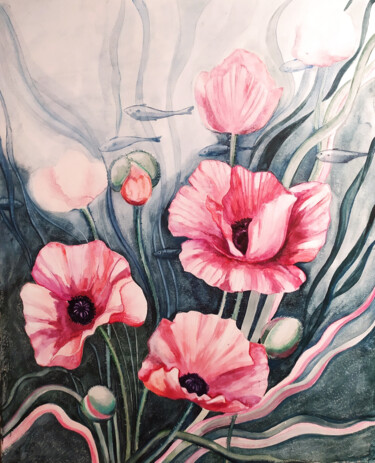 Картина под названием "Dream-flower" - Marija Rudnewa, Подлинное произведение искусства, Акварель