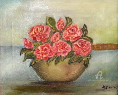 Картина под названием "Flower motif - Rose…" - Marija Sviličić, Подлинное произведение искусства, Масло